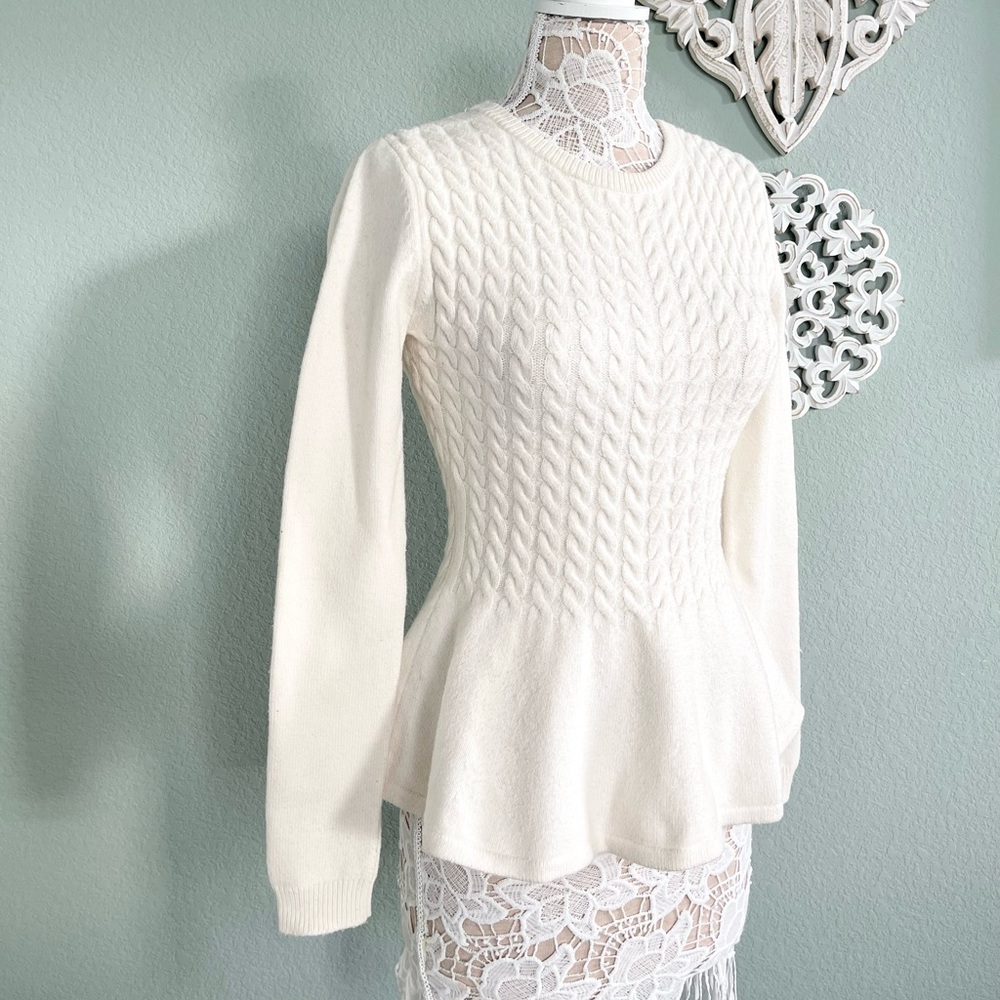 TED BAKER Cable Knit Peplum Wool Sweater